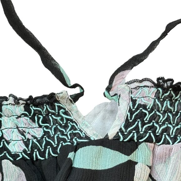 Maeve Silk Paola Swing Dress Oversized Black Chiffon Floral Off Shoulder Mini - Picture 7 of 13